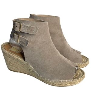 KANNA Women's Sz 39 / 8 Beige Brown Suede Ankle Strap Wedge Espadrille Sandals‎